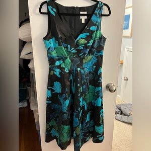 Suzi Chin for Maggy Boutique Black and Green Floral Midi Dress
